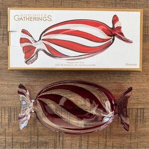 GODINGER | Christmas Decor Peppermint Candy Tray Holiday Dish  - Red, 9"